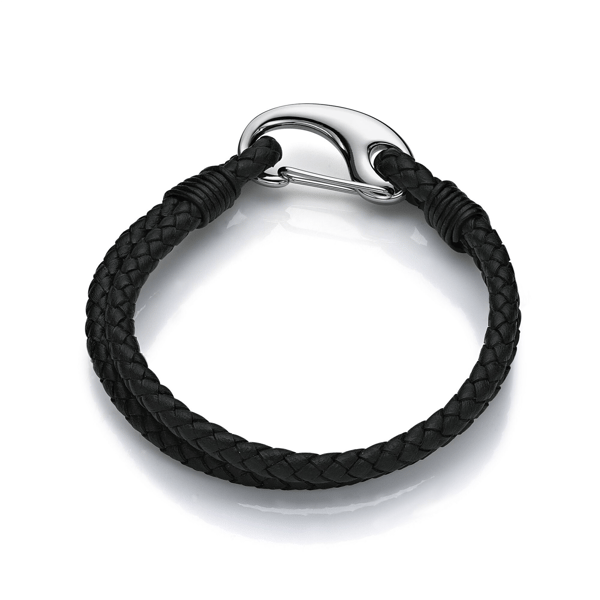 Mens Lynx Stainless Steel & Leather Bracelet