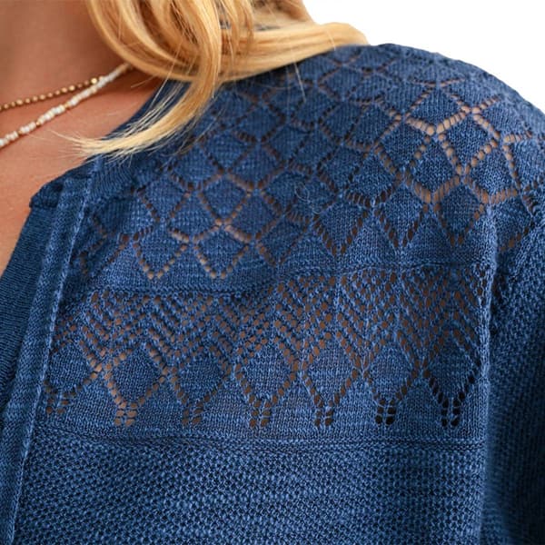 Womens CITY BLUES Tie Neck Pointelle Sweater