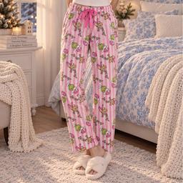 Juniors MJC Grinch & Max Stripe Plush Pajama Bottoms