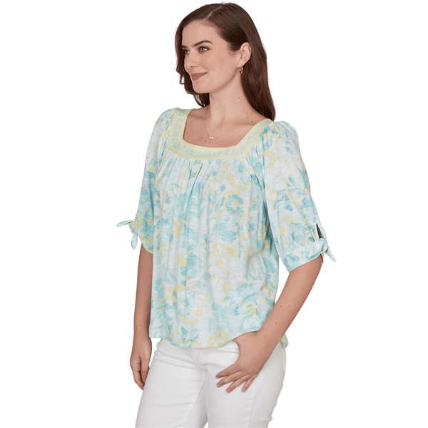 Womens Ruby Rd. Renaissance Romance Watercolor Floral Blouse