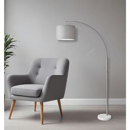 HomeRoots 74in. Silver Metal Arched Floor Lamp With Linen Shade