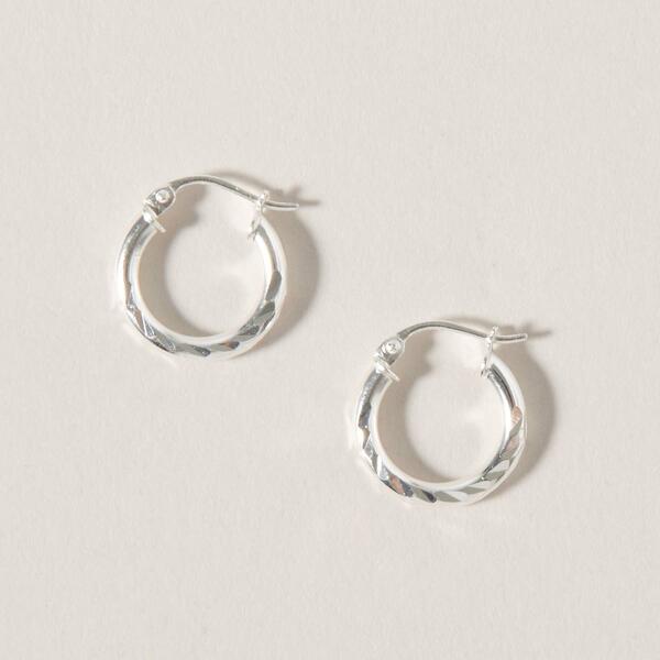 Sterling Silver 2.5mmx15mm Sparkle Diamond Cut Hoop Earrings - image 