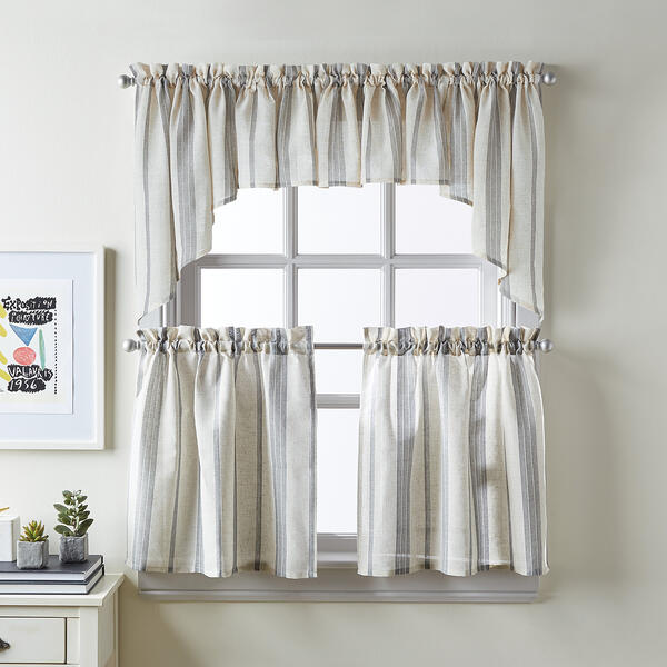 McKenzie Woven Striped Tier Panel Curtains - image 