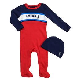 Baby Boy (3-9M) Perry Ellis America Sleeper &amp; Hat Set - Orange