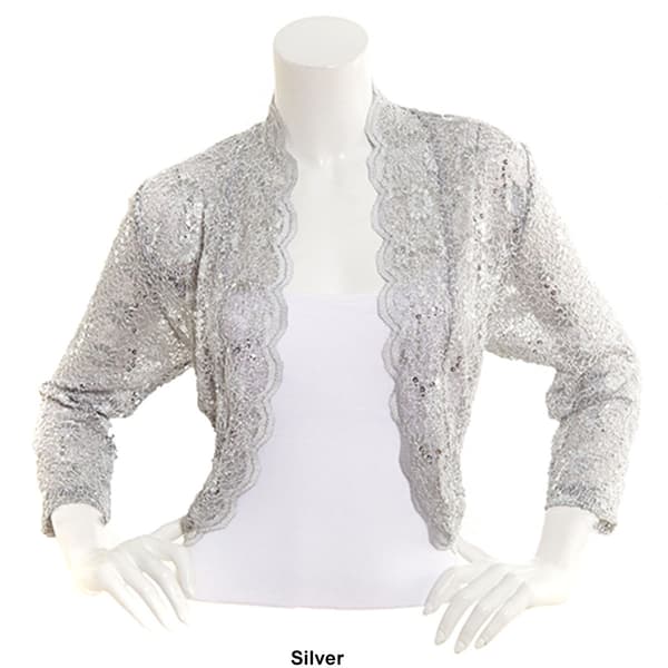 R&amp;M Richards Scalloped 3/4 Sleeve Lace Cardigan