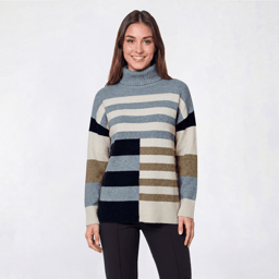 Petite Preswick & Moore® Stripe Tunic Turtle Neck Sweater
