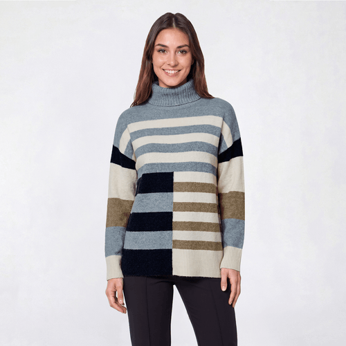Womens Preswick & Moore® Stripe Tunic Turtle Neck Sweater