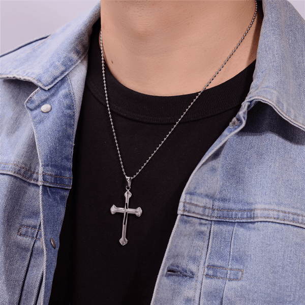 Mens Lynx Stainless Steel Cross Pendant