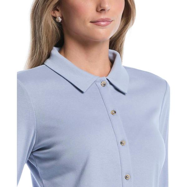 Womens Rafaella® Long Sleeve Ruffle Trim Button Up Blouse