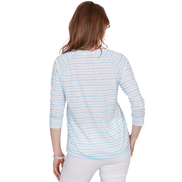Petite Hearts of Palm Aqua Fresh 3/4 Sleeve Palm Tree Tee