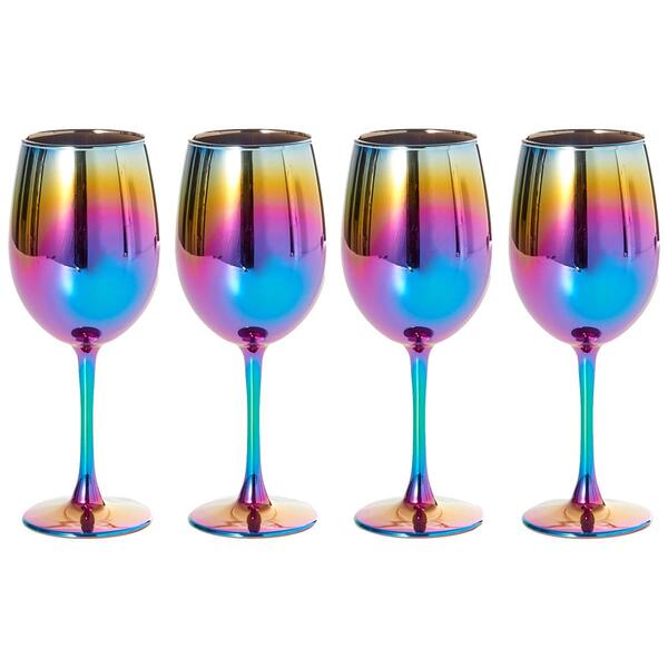 Circle Glass 15.7oz Rainbow Fusion Set of 4 Wine Glasses - image 