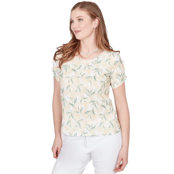 Petite Emaline Key Items Short Ruched Sleeve Leaf Tee