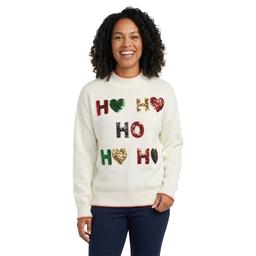 Womens Inner Circle Long Sleeve Sequin Ho Ho Ho Sweater