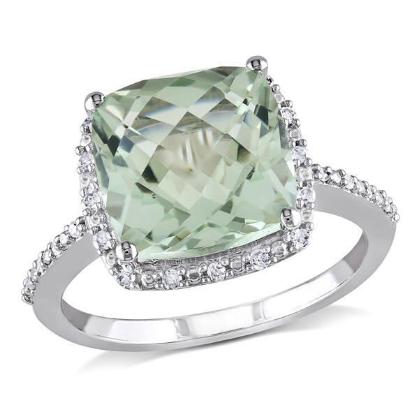 Gemstones Classics&#40;tm&#41; 10kt. White Gold Green Amethyst Halo Ring - image 