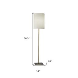 HomeRoots 61in. Brass Floor Lamp With White Cylinder Shade