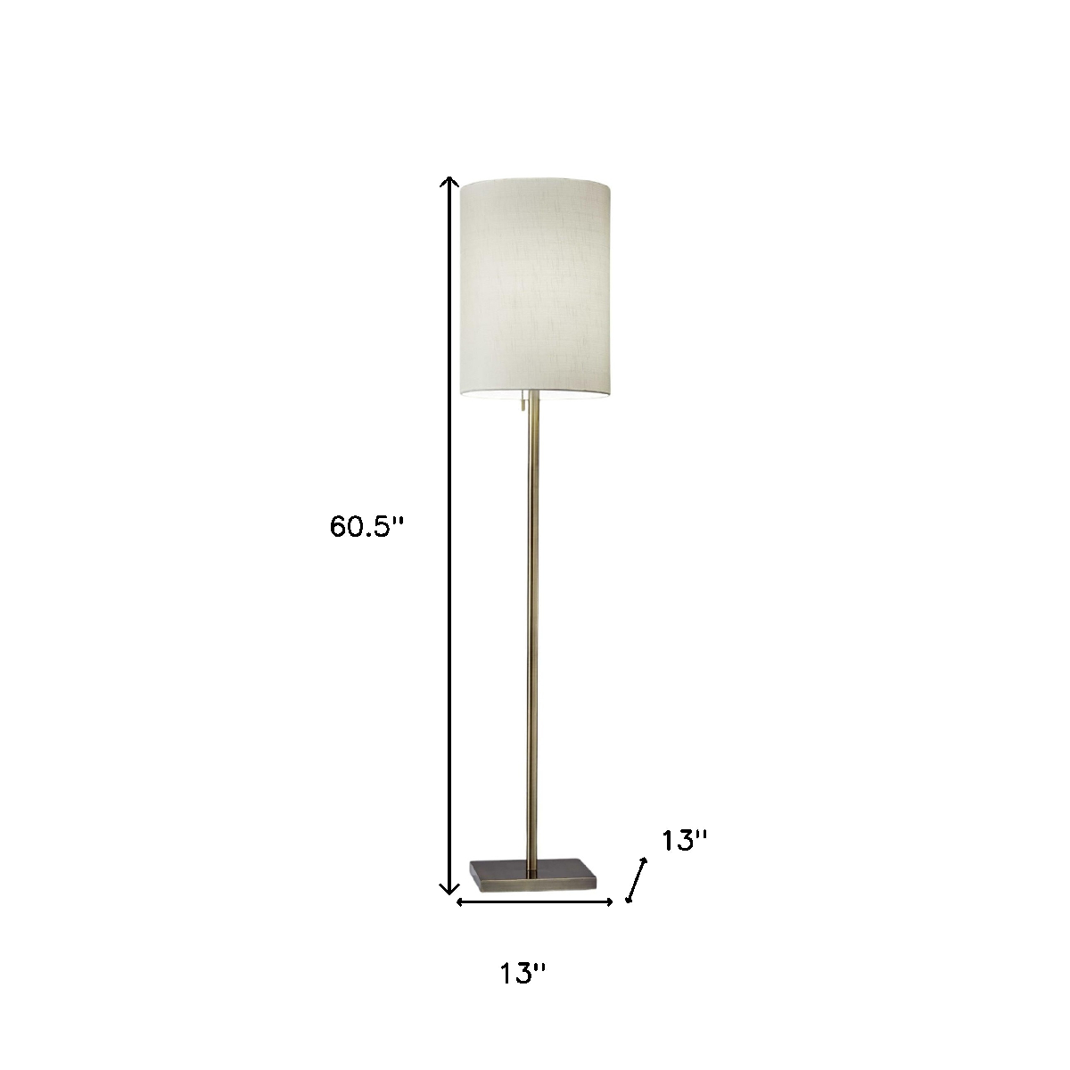HomeRoots 61in. Brass Floor Lamp With White Cylinder Shade