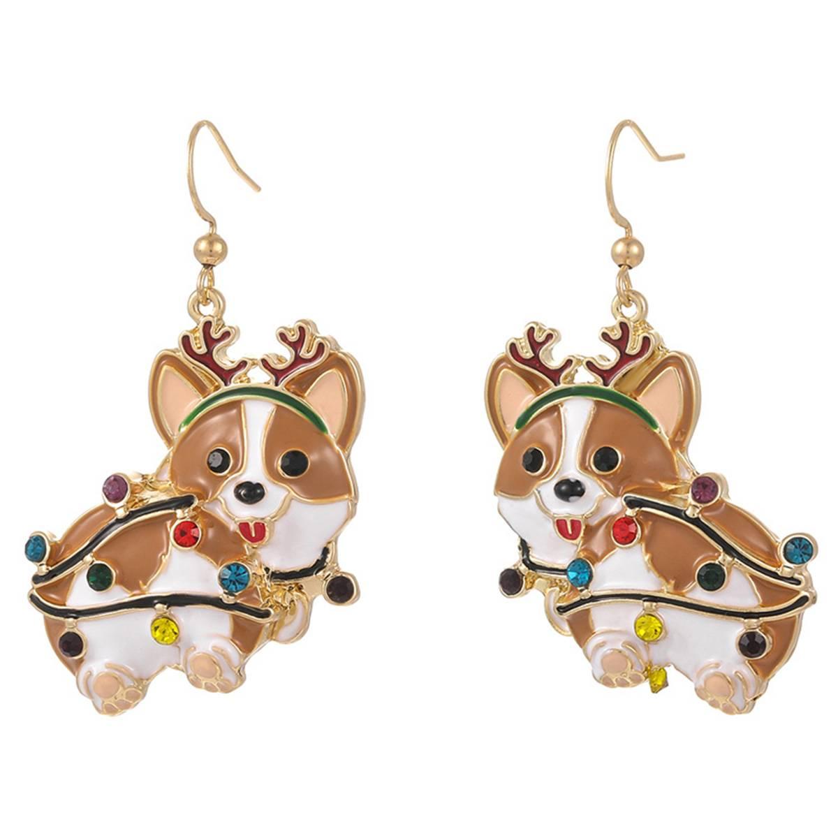 Corgi Wrapped in Christmas Lights Drop Earrings