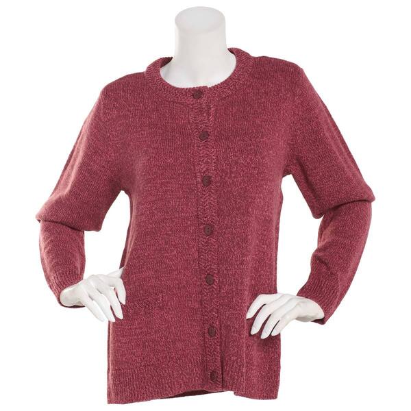 Plus Size Linda Matthews Long Sleeve Button Front Marled Cardigan - image 
