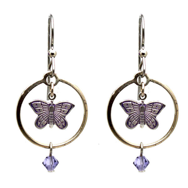 Silver Forest Butterfly Crystal Drop Earrings - image 