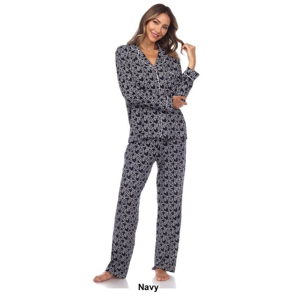 Womens White Mark Long Sleeve Heart Print Pajama Set