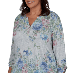 Plus Size Alfred Dunner Provence Floral Marled Henley Blouse