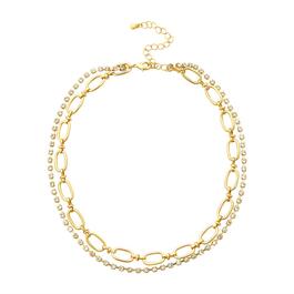 Roman Gold-Tone 2 Layer Crystal Chain & Chain Link Necklace