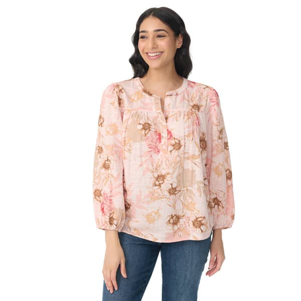 Womens Gloria Vanderbilt 3/4 Sleeve Button Floral Blouse - image 