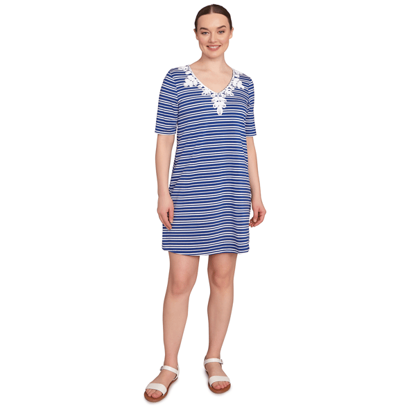 Womens Ruby Rd. Americana Chic Embroidered Stripe Shift Dress - image 