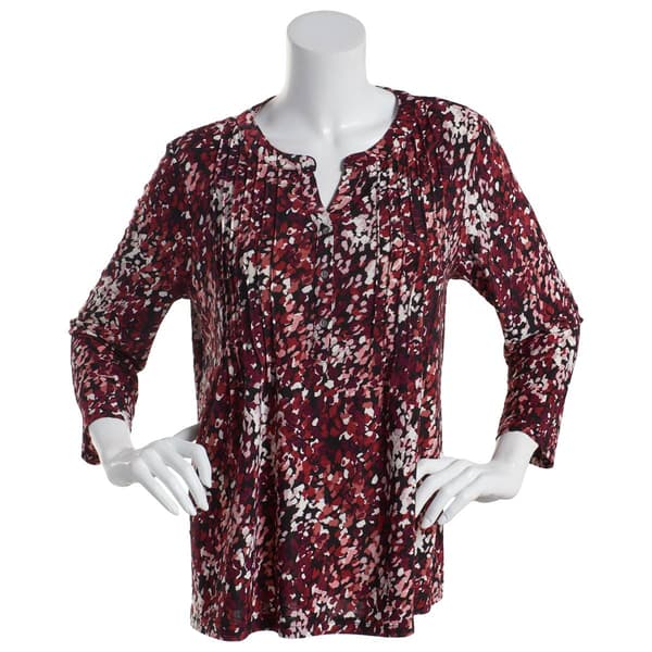 Petite Napa Valley 3/4 Sleeve Dot Pleat Knit Henley -  Wine Dot - image 