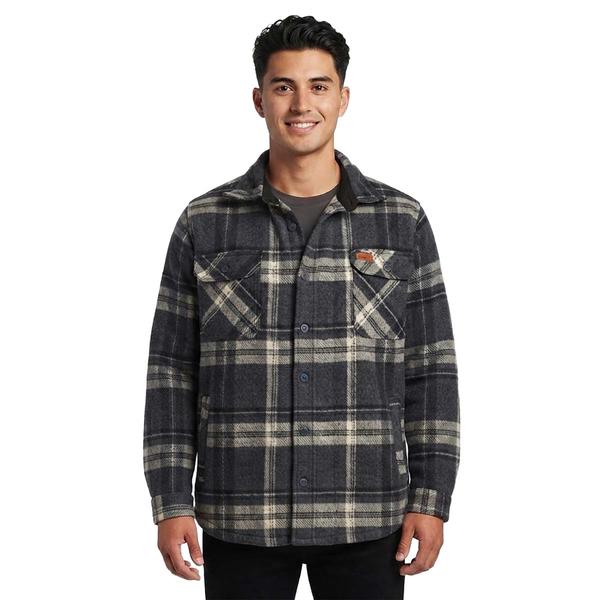 Mens Mountain Ridge Plaid Fleece CPO Jacket - Grey