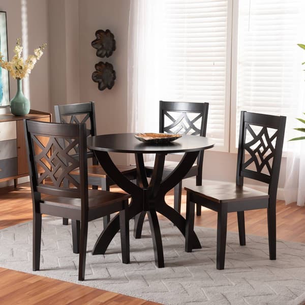 Baxton Studio Anila Two-Tone Dark Brown Wood 5pc. Dining Set