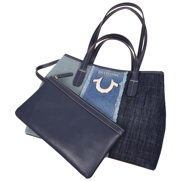 True Religion Frayed Denim Horseshoe Tote With Removable Wristlet