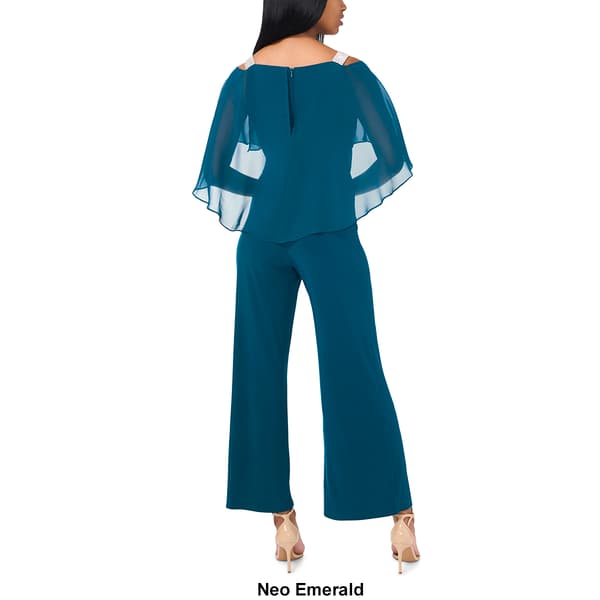 Petite MSK Solid Capelet Overlay Rhinestone Trim Jumpsuit