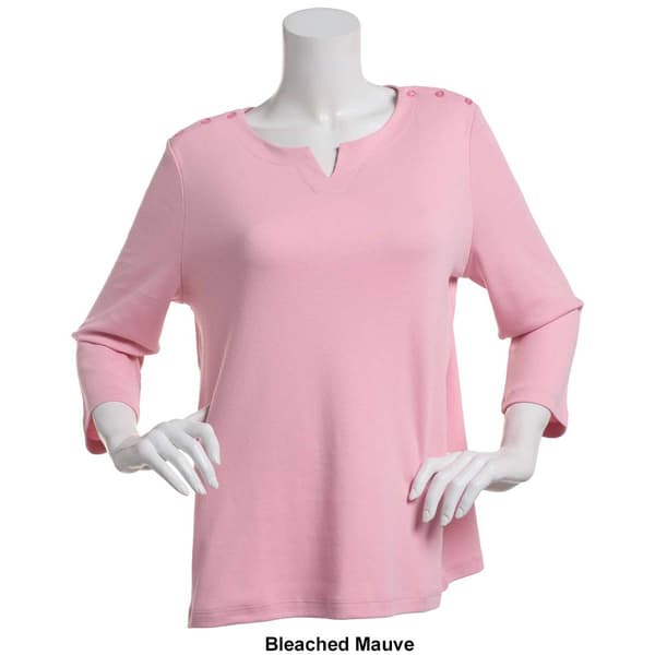 Womens Hasting & Smith 3/4 Sleeve Split Neck Faux Button Tee
