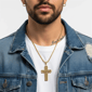 Mens Iron Saints Our Father Prayer Gold Spinner Cross Necklace - image 5