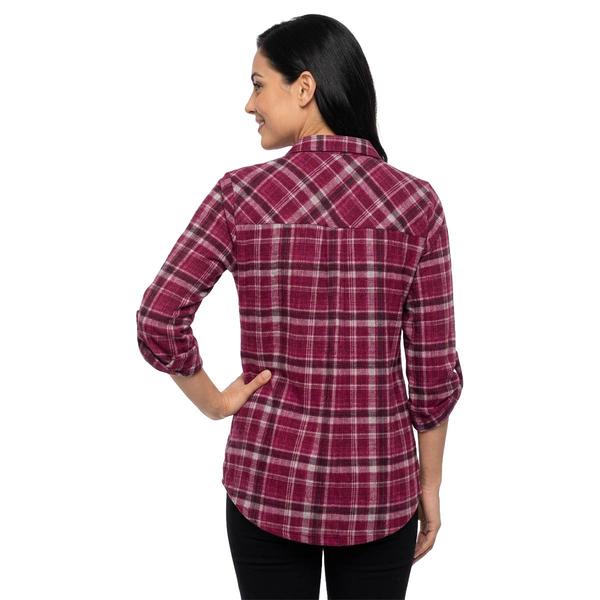 Womens Emily Daniels 3/4 Sleeve Plaid Henley Blouse