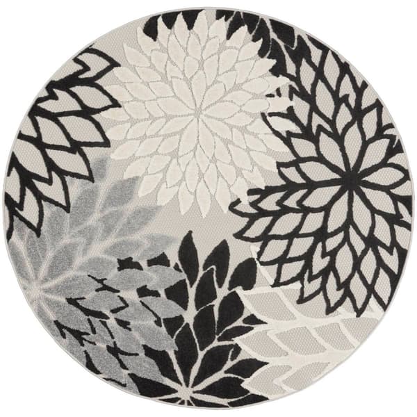 Nourison Aloha Monochrome Tropical Indoor/Outdoor Round Rug - image 