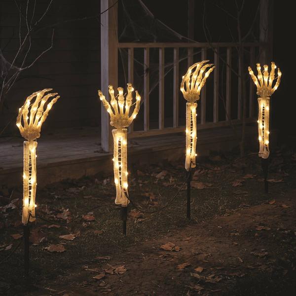 Skeleton Hands with 20 LED Microdot Warm White Lights & Autotimer