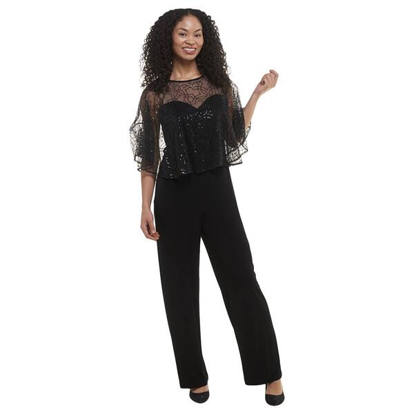 Womens Connected Apparel Sequin Caplet Overlay Jumpsuit - image 