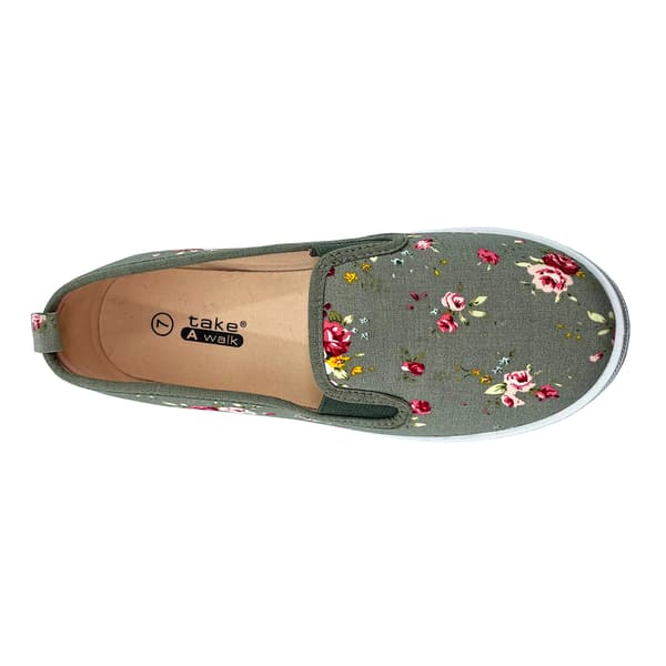 Womens Take A Walk Canvas Twin Gore Floral Print Flats - Grey