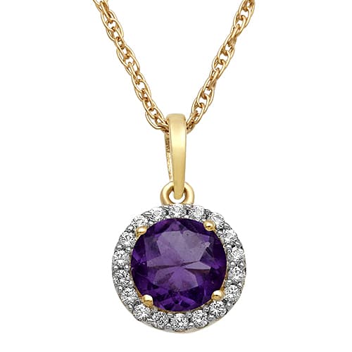Gemstone Classics(tm) Amethyst & White Sapphire Halo Necklace - image 