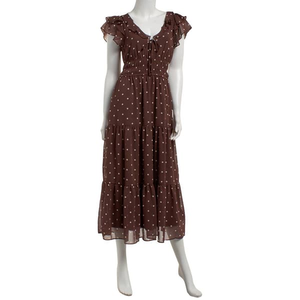 Juniors Trixxi Ruffle Flutter Sleeve Dot Chiffon Midi Dress - image 