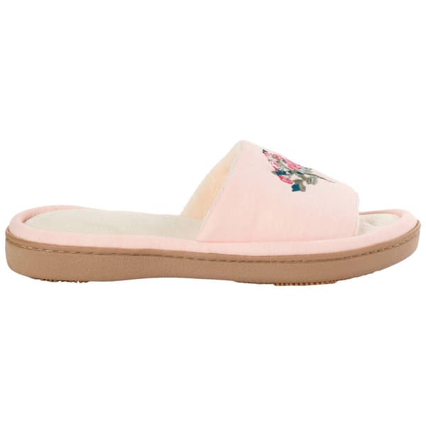 Womens Isotoner Floral Embroidered Slide Slippers