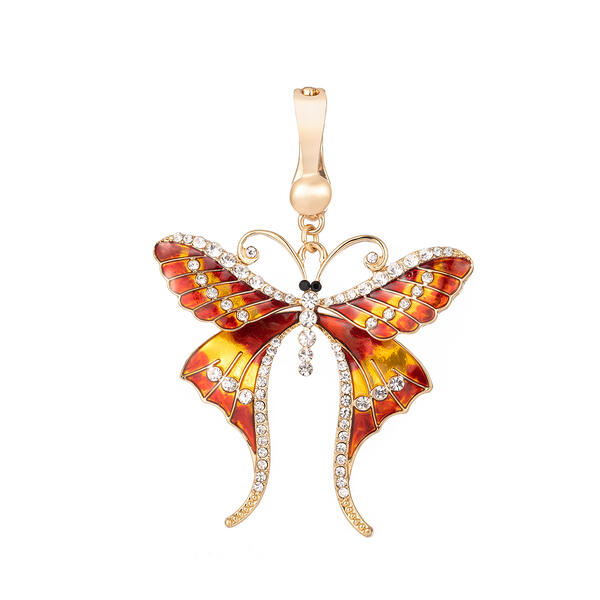 Wearable Art Red & Yellow Crystal Butterfly Enhancer Pendant - image 