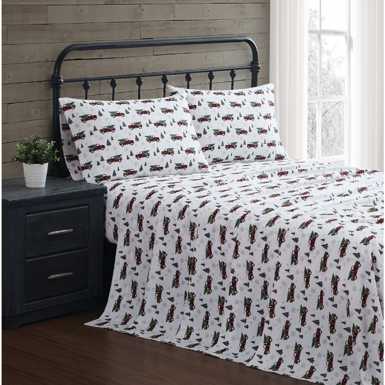 Truly Soft Holiday Truck Flannel Sheet Set