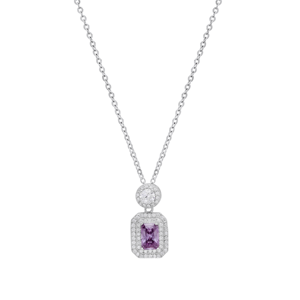 Saffron 1ctw. Violet Emerald-Cut Diamond Halo Pendant Necklace