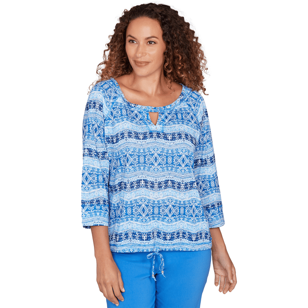 Petites Heart''s of Palm Embraceable Blue Printed Poly Slub 3/4 S