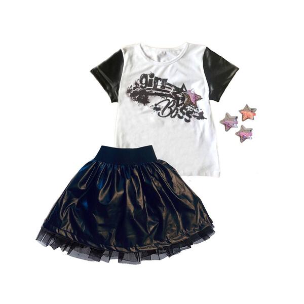Girls Mi Amore Gigi Graphic Girl Boss Top & Skirt Set - image 