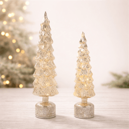 Melrose LED Mercury Glass Rotating Pine Tree - Set of 2