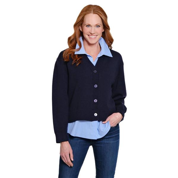 Womens Multiples Long Sleeve Twofer Solid Sweater With Stripe Sh - image 